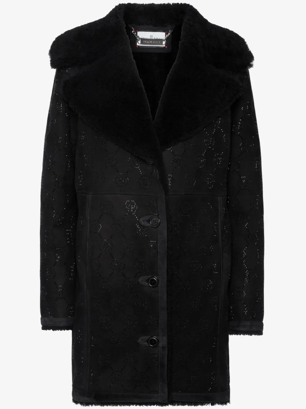 Philipp Plein shearling oversize coat strass monogram | Black | Image 1