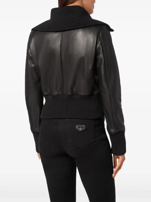 Philipp Plein ニットカラー レザージャケット | ブラック | FARFETCH JP