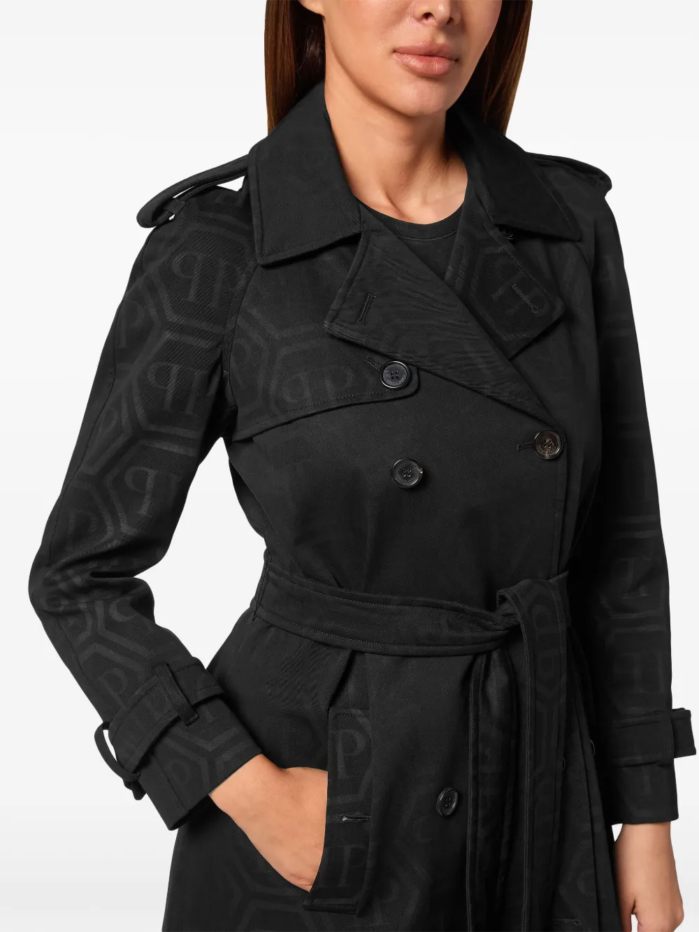 PHILIPP PLEIN MONOGRAM TRENCH COAT