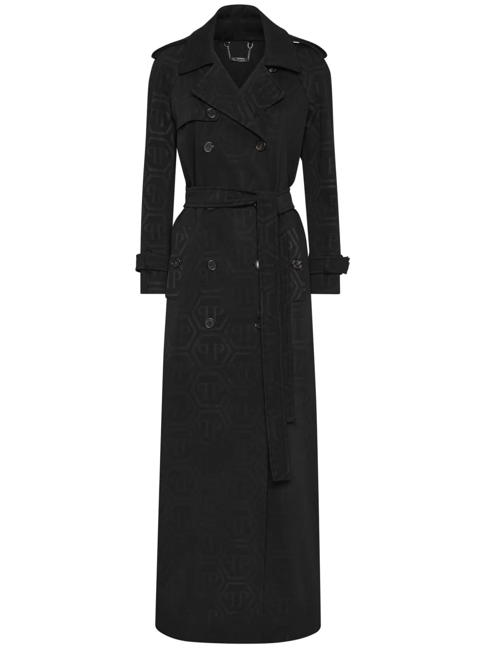 Philipp Plein Monogram Trench Coat In Black