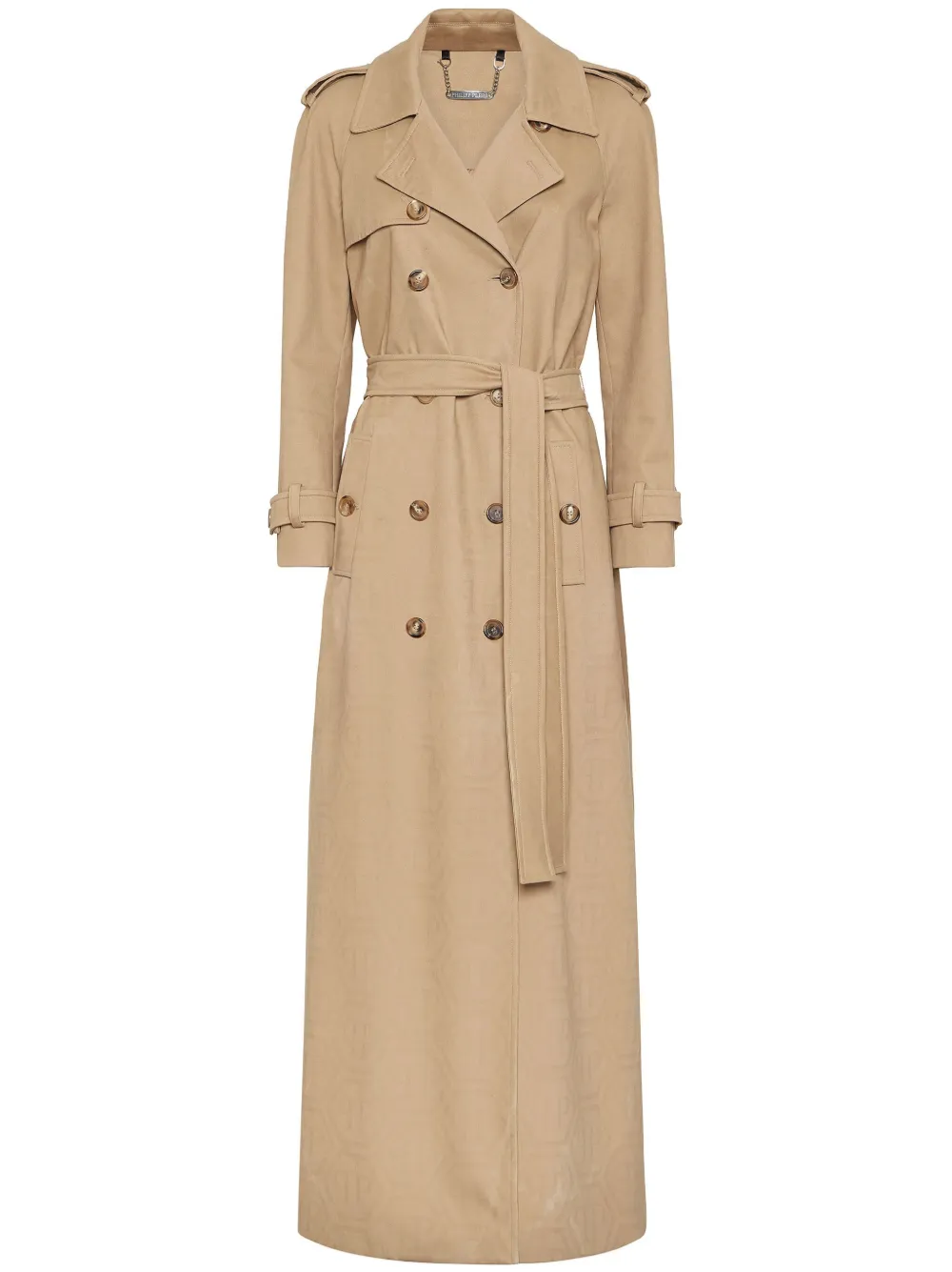 Philipp Plein Monogram Long Trench Coat In Neutrals