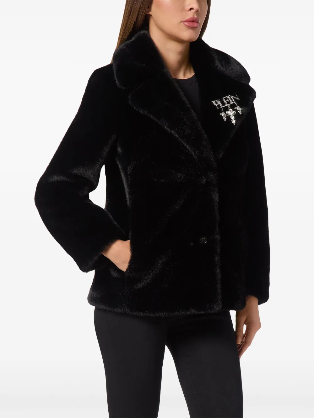Philipp Plein Faux Fur Jacket In Black