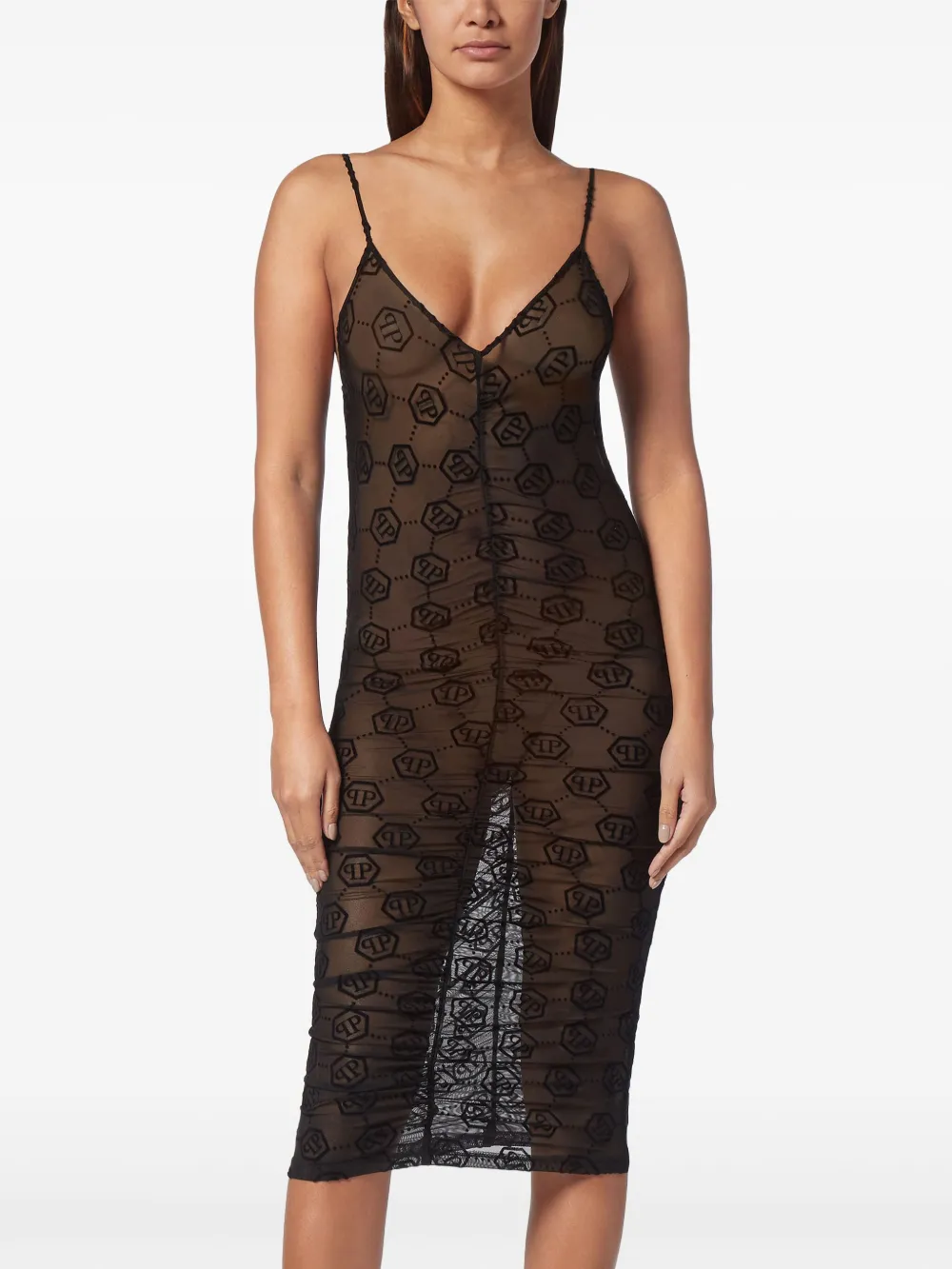 Philipp Plein monogram tulle dress - Zwart