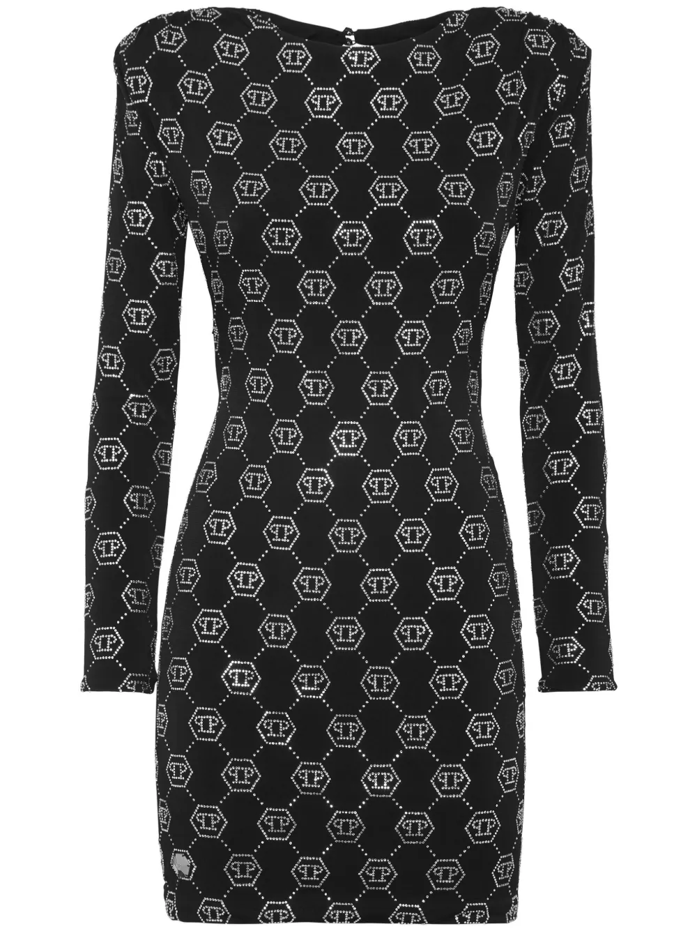 Philipp Plein Jurk met gewatteerdee schouders en monogram Zwart