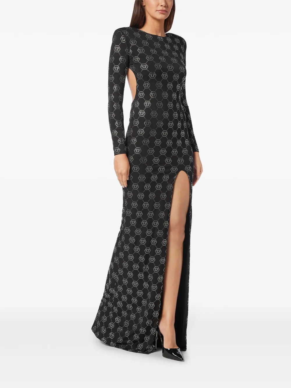 Philipp Plein Maxi-jurk verfraaid met monogram Zwart