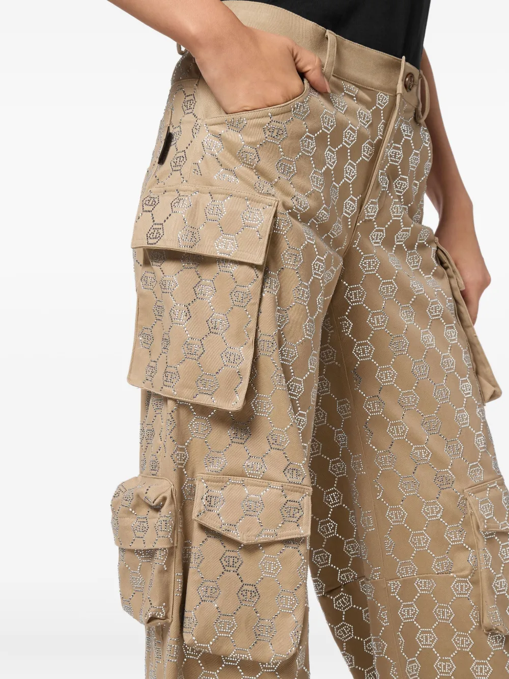 Philipp Plein Broek met cargo zak en monogram Beige