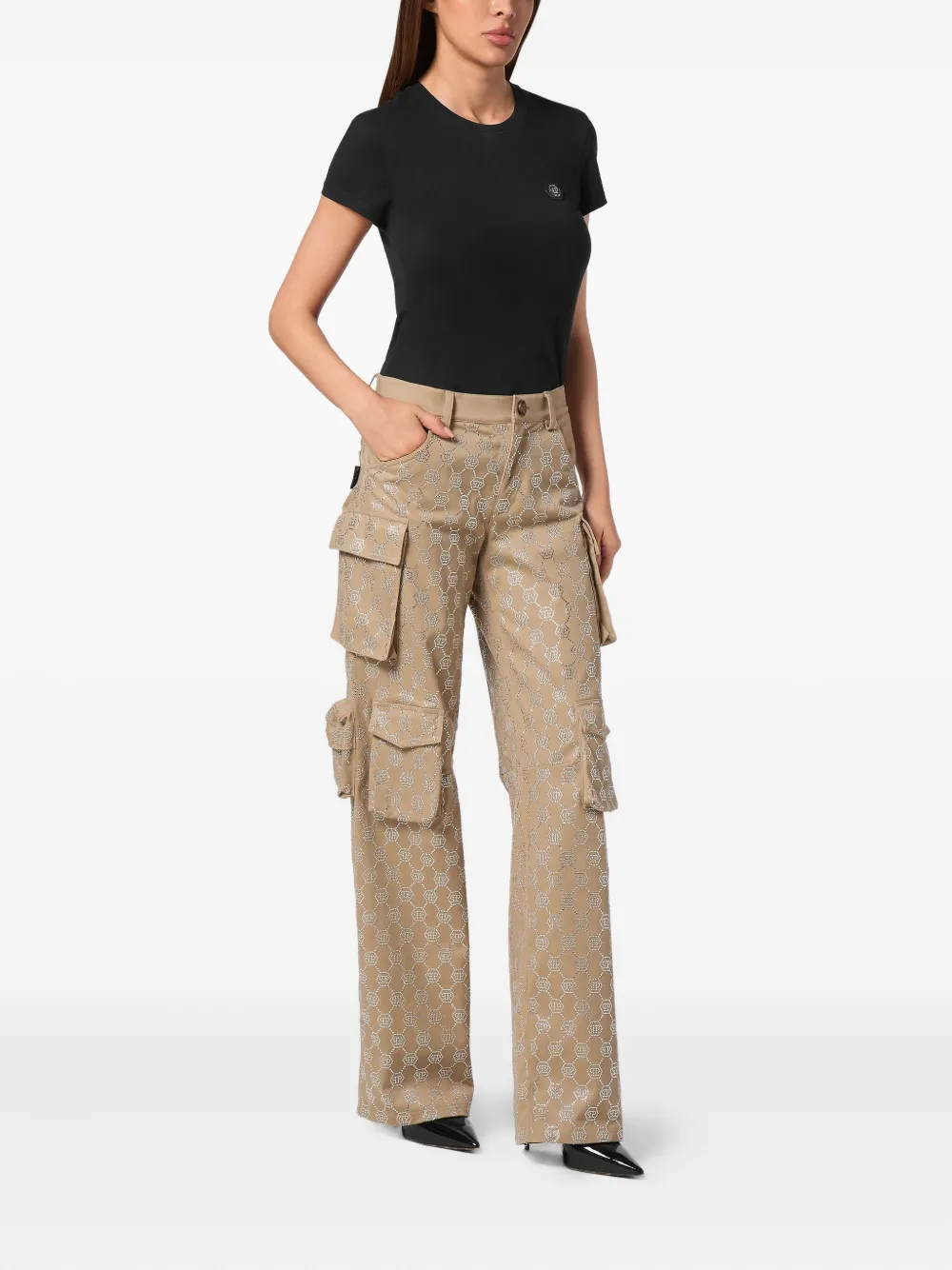 Philipp Plein Broek met cargo zak en monogram - Beige