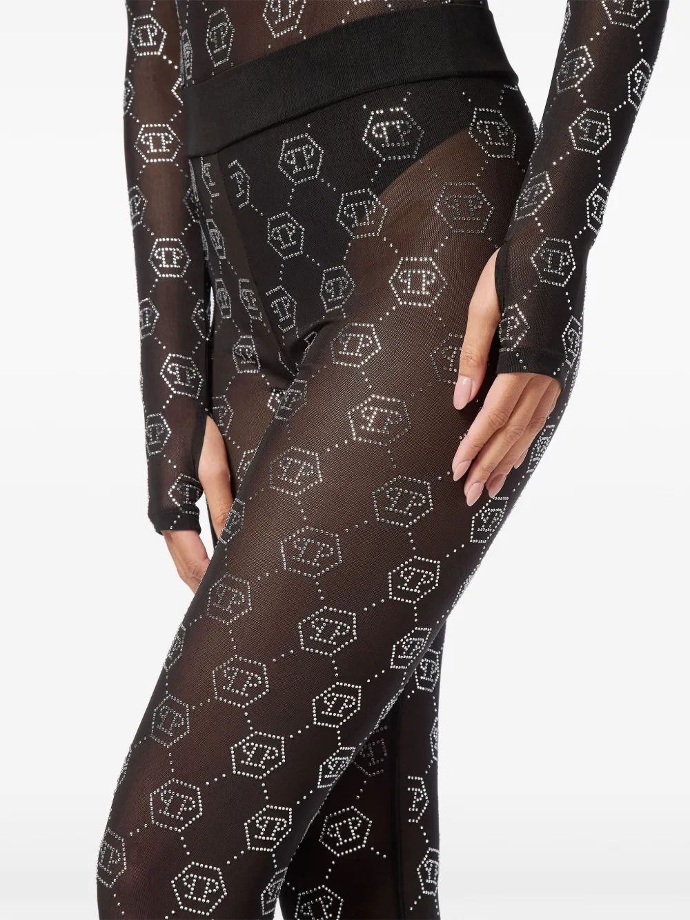 PHILIPP PLEIN MONOGRAM-PATTERN LEGGINGS