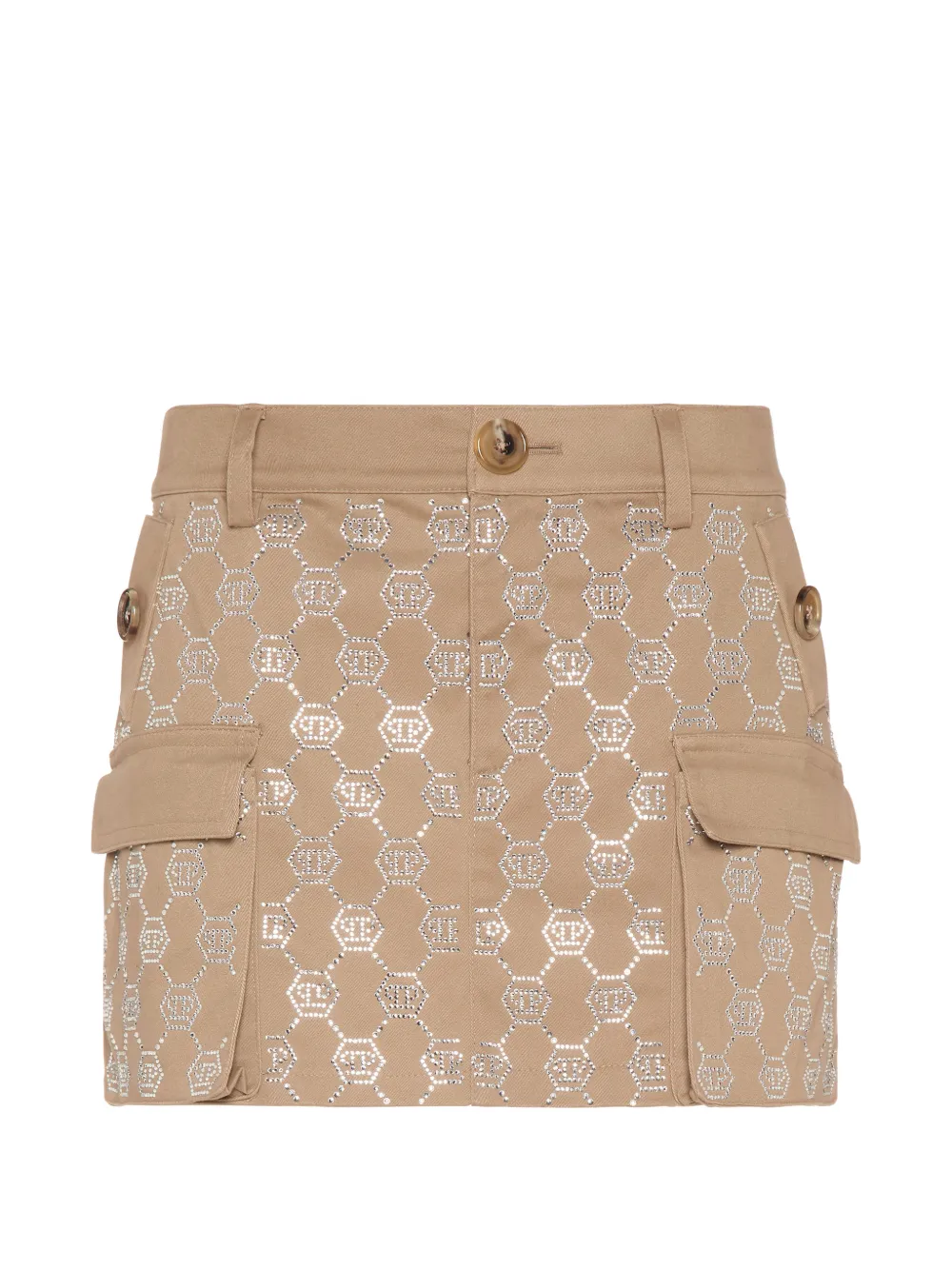 Philipp Plein Mini-rok met kristallen monogram Beige