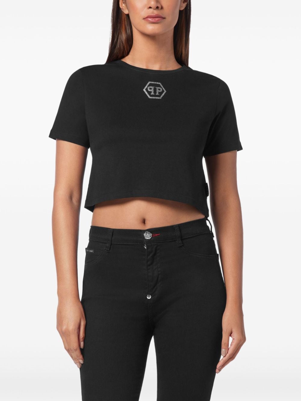 Philipp Plein Hexagon T-shirt met stras - Zwart