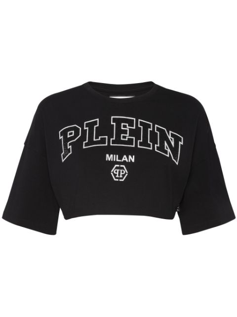 Philipp Plein logo-embellished cotton crop top Women