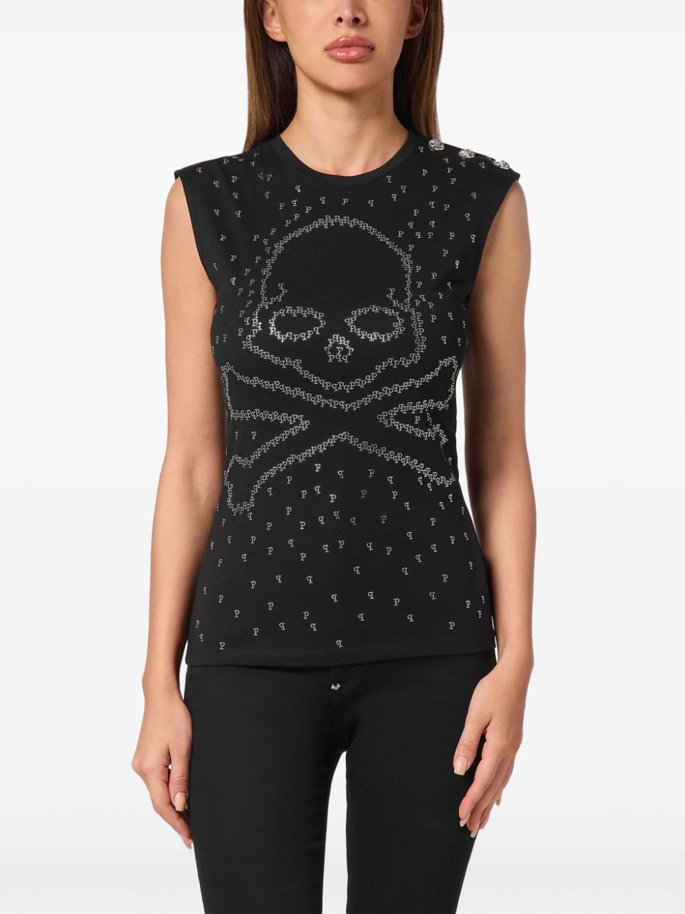 Shop Philipp Plein Skull & Bones Tank Top In Black