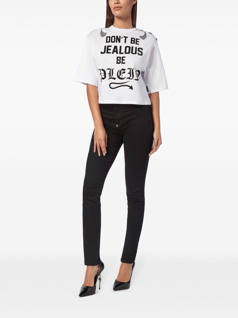 Philipp Plein cropped round-neck T-shirt - Wit