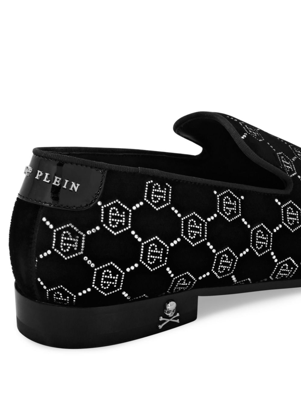 Shop Philipp Plein Rhinestone-monogram Velvet Loafers In Black