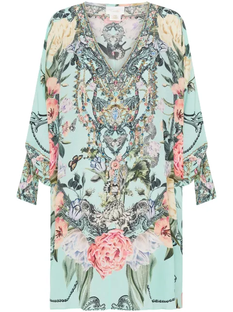 Camilla vestido de seda con estampado Petal Promise Land