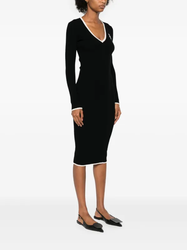ワンピース ELISABETTA FRANCHI DRESS IN RIBBED KNIT FABRIC WITH BREAST P Elisabetta Franchi intarsia-knit Ribbed Midi Dress | Black