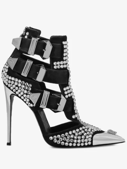 Philipp Plein suede strass sandals high heeLS Skull