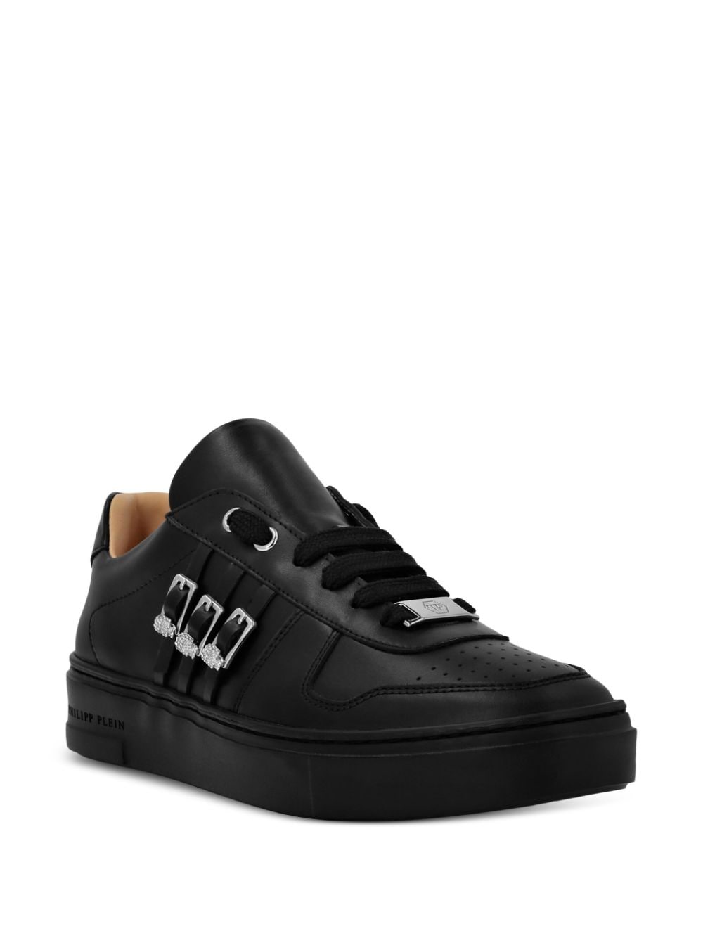 Shop Philipp Plein Skull-appliqué Leather Sneakers In Schwarz