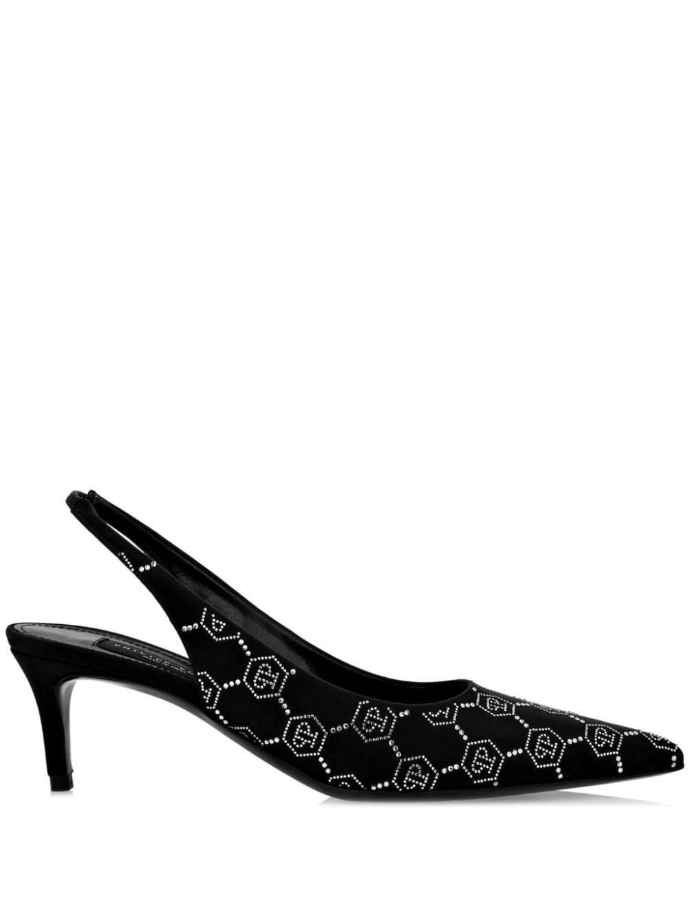 Philipp Plein 50mm monogram-pattern slingback pumps Black