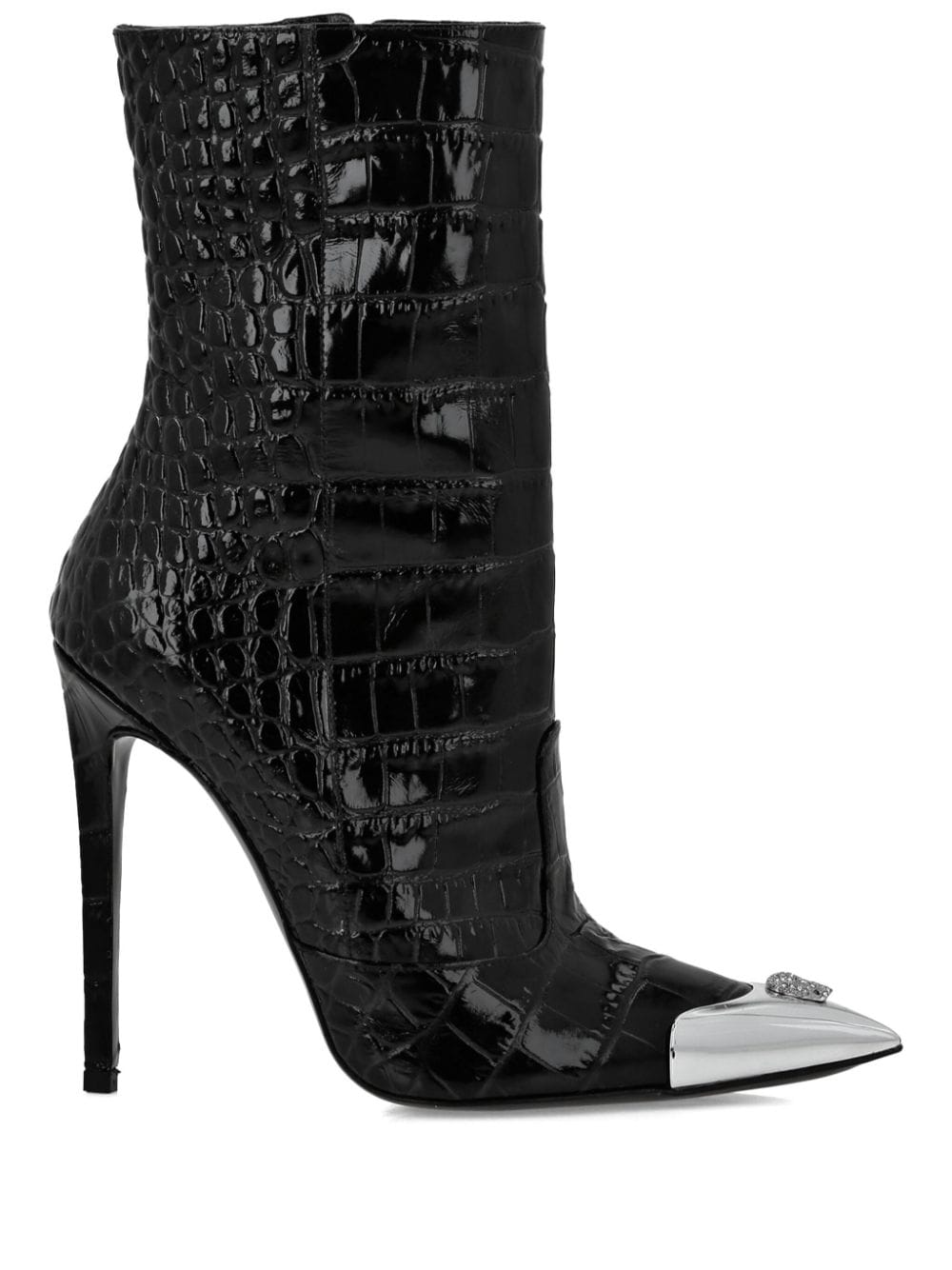 Philipp Plein Croco laarzen met 120 mm doodskop-applicatie Zwart