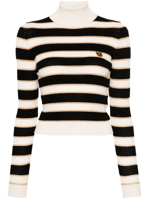 Elisabetta Franchi كنزة مخططة ببروش شعار الماركة