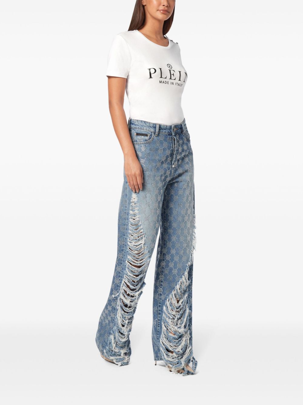 Philipp Plein Jeans met stras monogram - Blauw