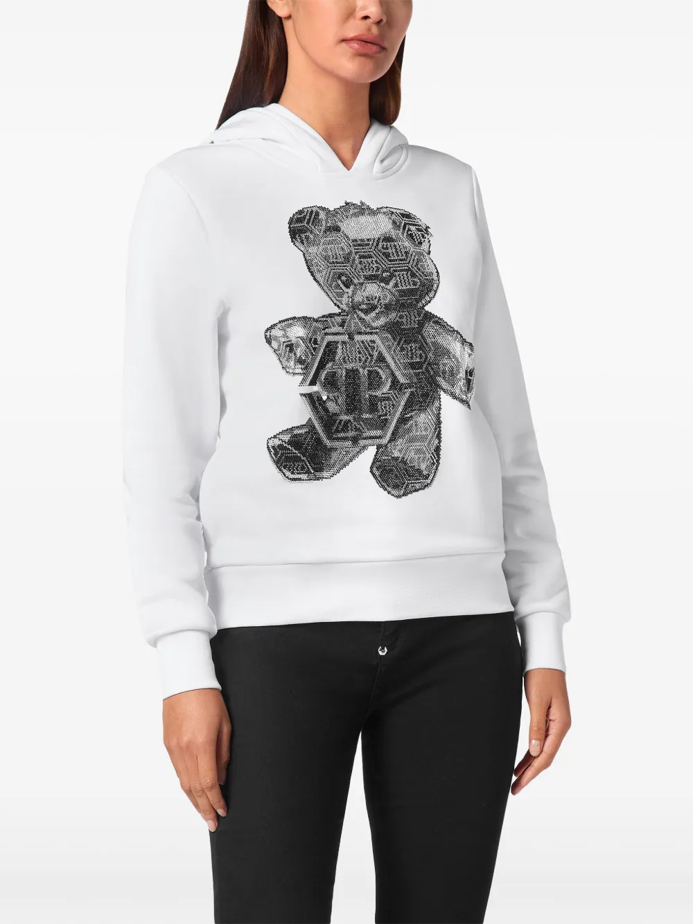 Philipp Plein Hoodie verfraaid met stras en teddybeerpatroon Wit