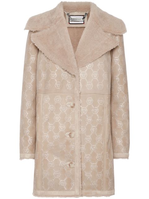 Philipp Plein monogram-embossed shearling coat Women