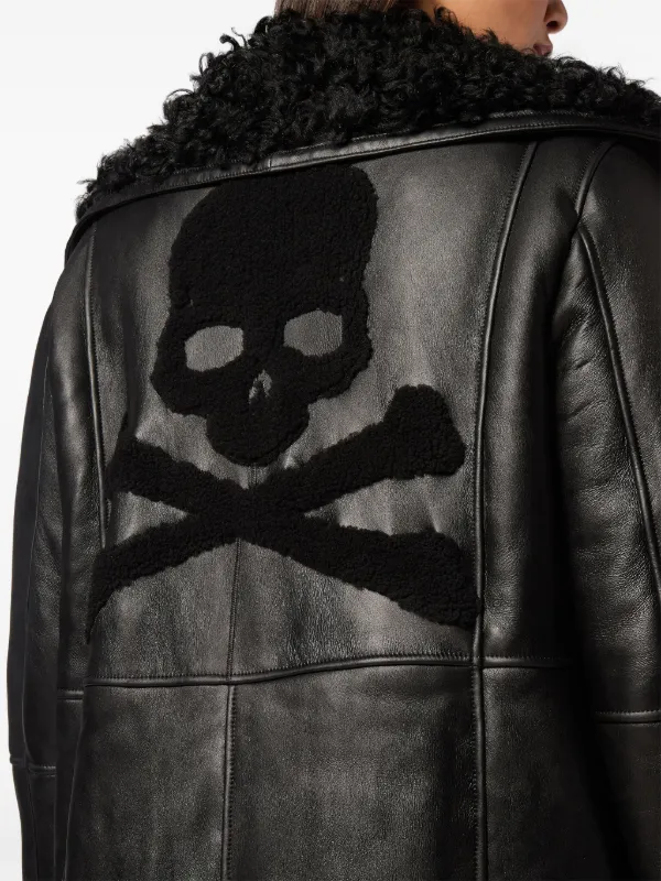 Philipp Plein Skull & Bones Shearling Coat | Black | FARFETCH