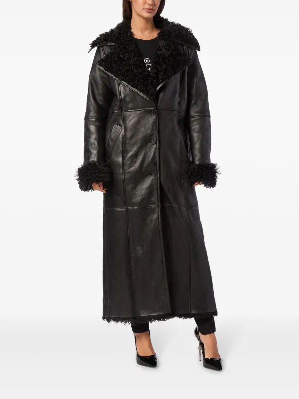 PHILIPP PLEIN フィリッププレイン ロングスリーブ　スカルビーズ　黒 Philipp Plein Skull & Bones Shearling Coat | Black | FARFETCH