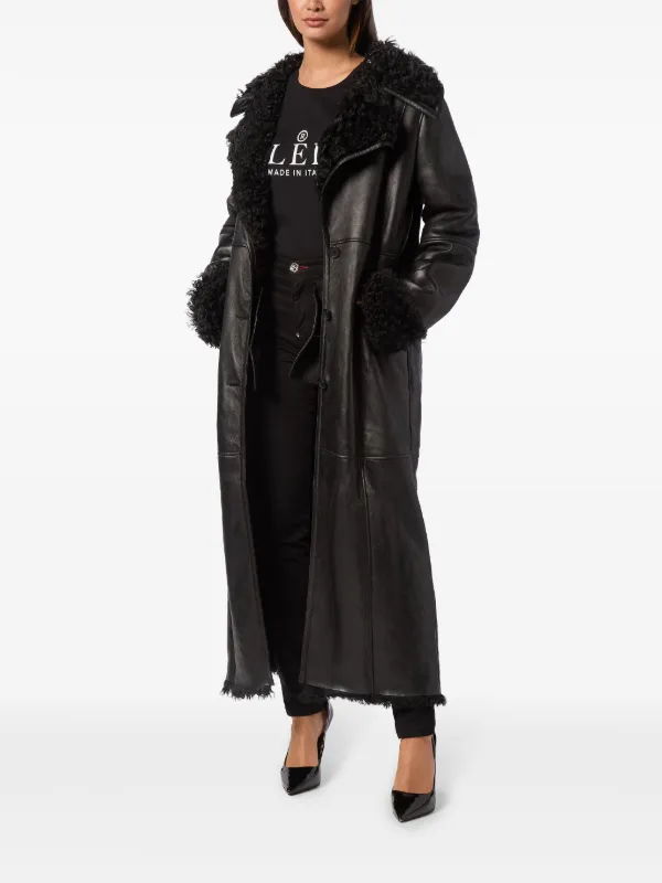Philipp Plein Skull & Bones Shearling Coat | Black | FARFETCH