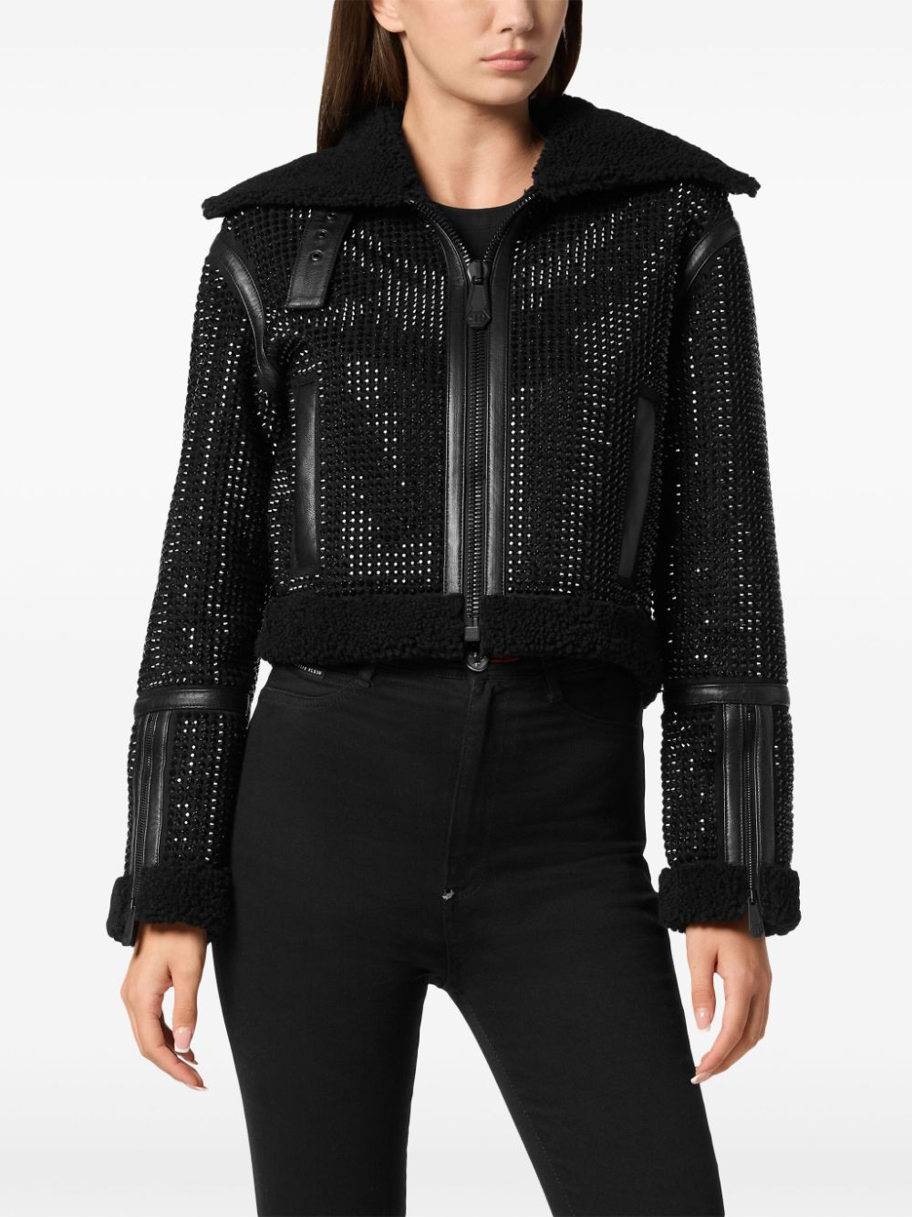 Philipp Plein crystal shearling jacket Women