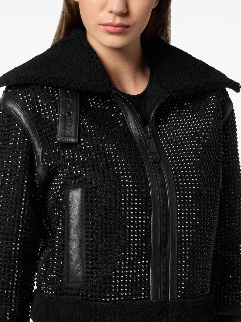 Philipp Plein crystal shearling jacket Women