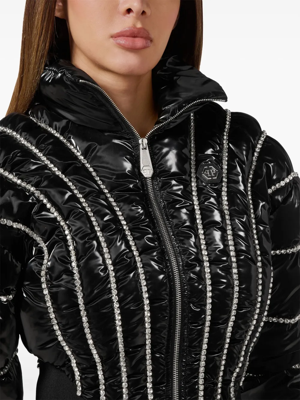 Philipp Plein Crystal-embellished Padded Jacket In Black