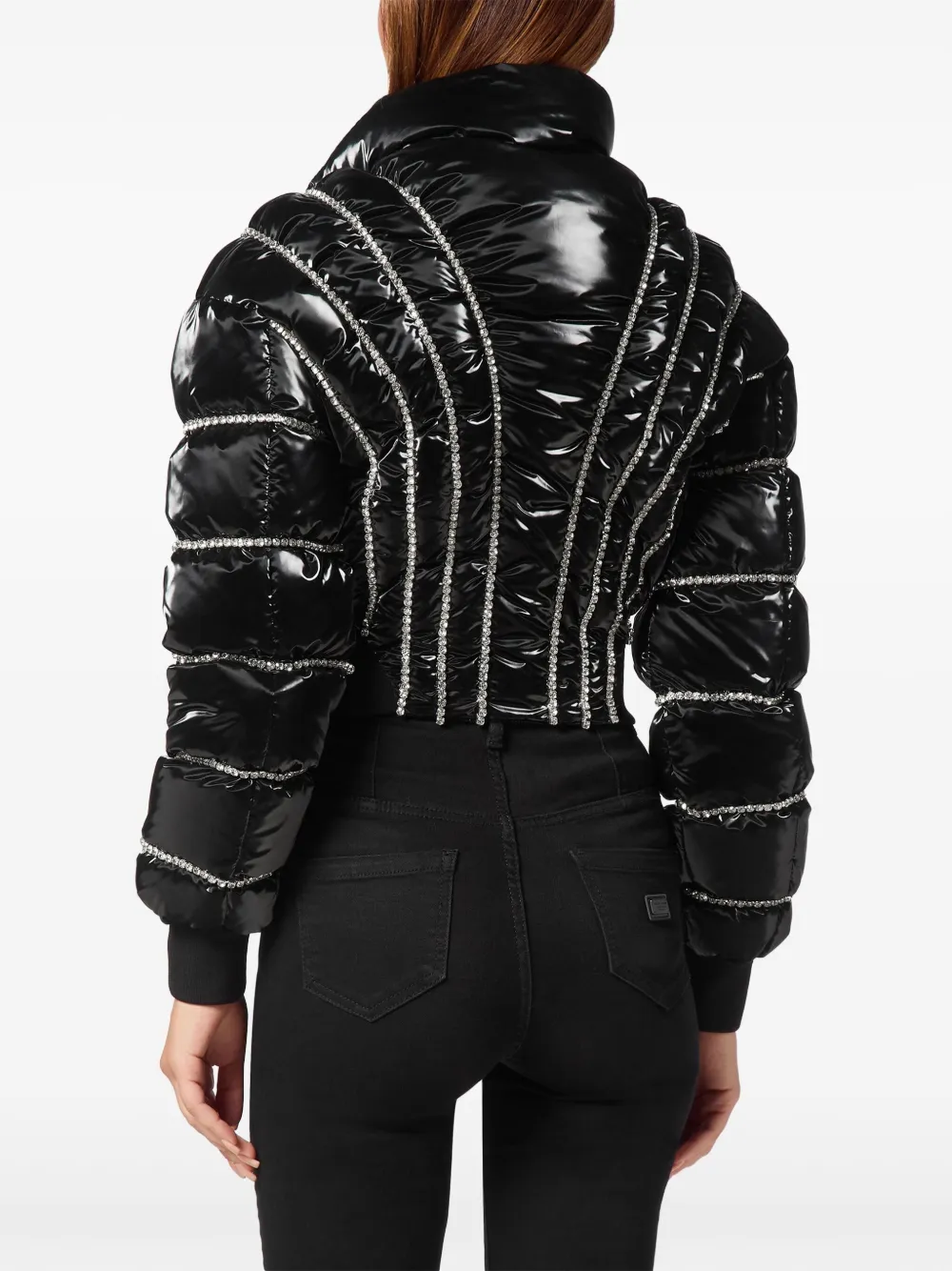 Philipp Plein Crystal-embellished Padded Jacket In Black