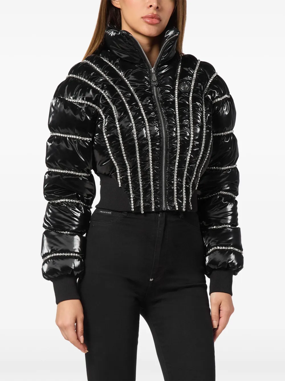 Philipp Plein Crystal-embellished Padded Jacket In Black