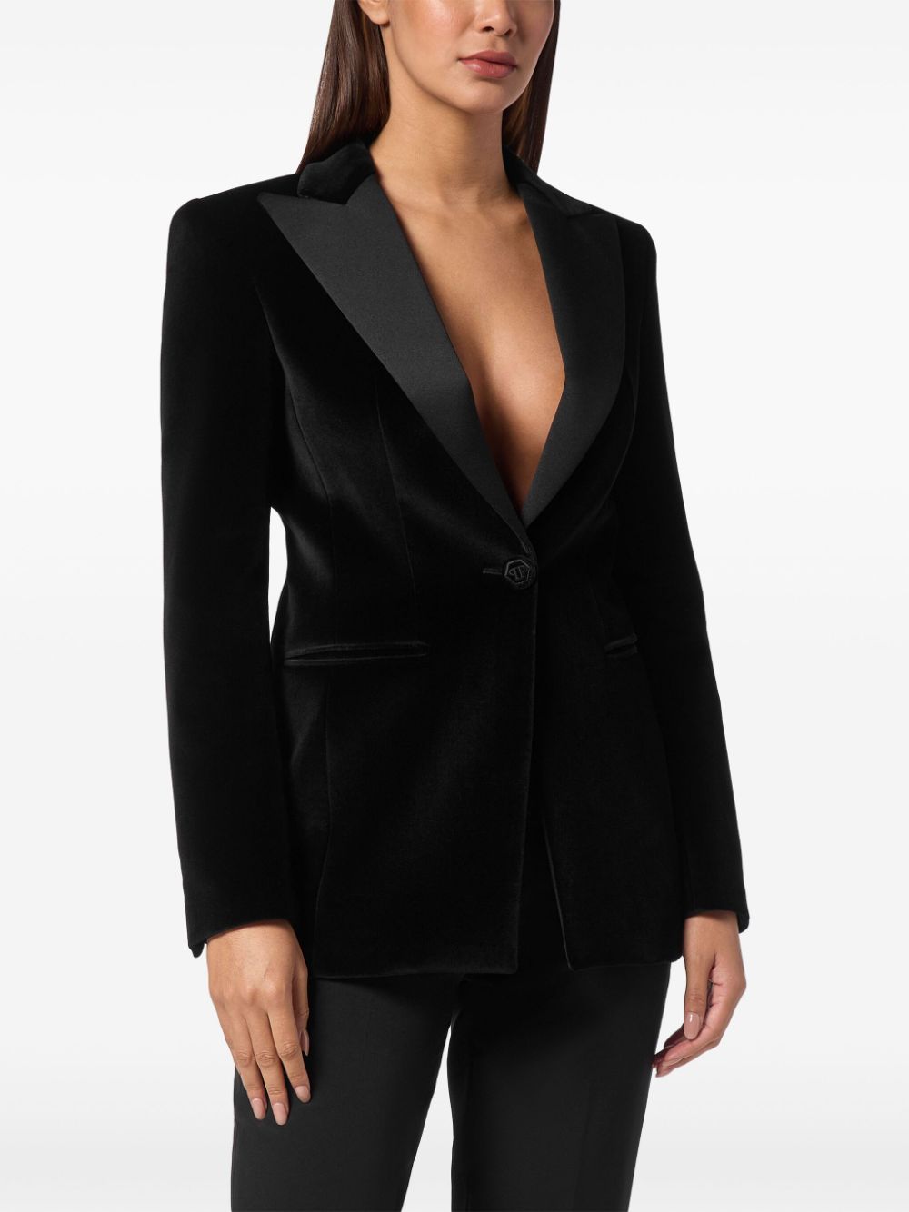 Philipp Plein skull-applique velvet blazer Women