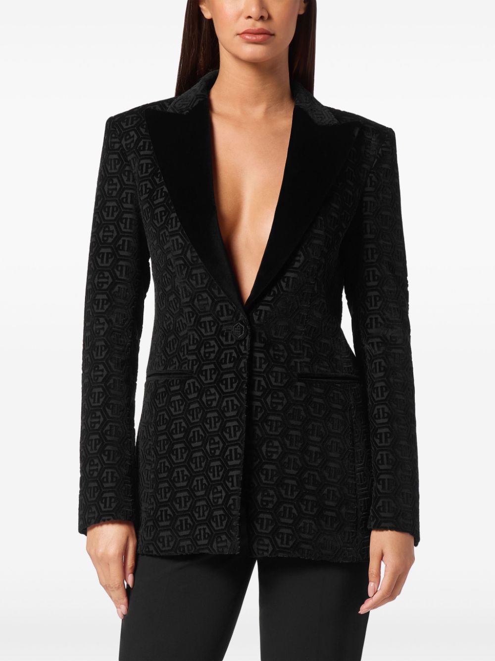 Philipp Plein monogram velvet single breasted blazer Women