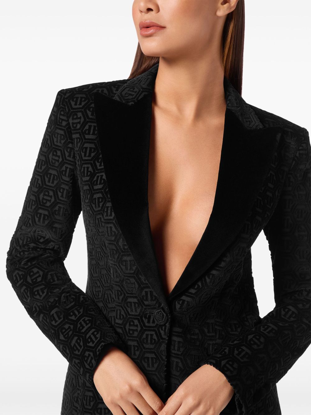 Philipp Plein monogram velvet single breasted blazer Women