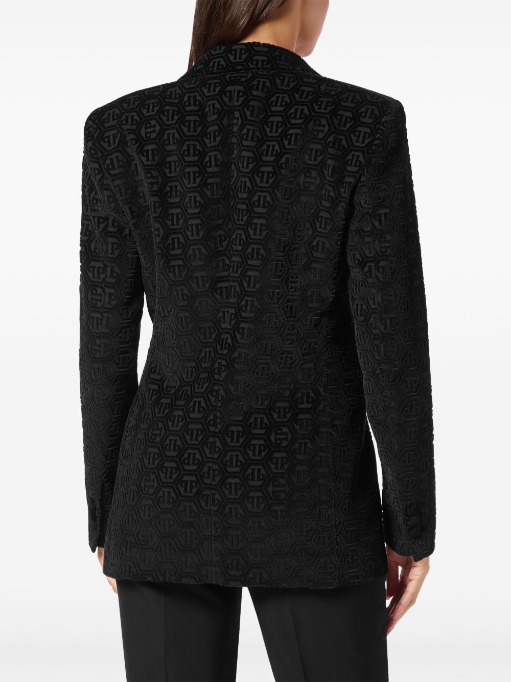 Philipp Plein monogram velvet single breasted blazer Women