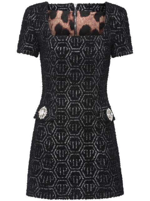 Philipp Plein monogram tweed dress Women