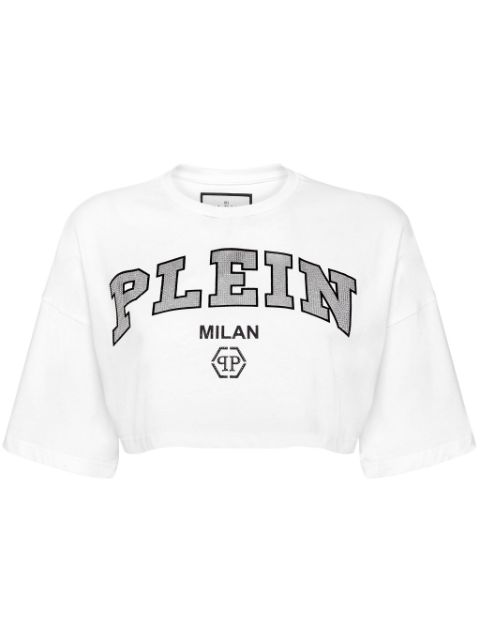 Philipp Plein logo-embellished cotton crop top Women