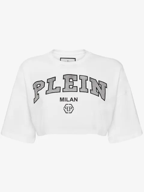 Philipp Plein top corto con apliques del logo