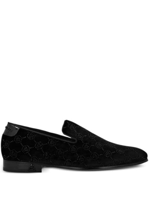 Philipp Plein monogram velvet loafers