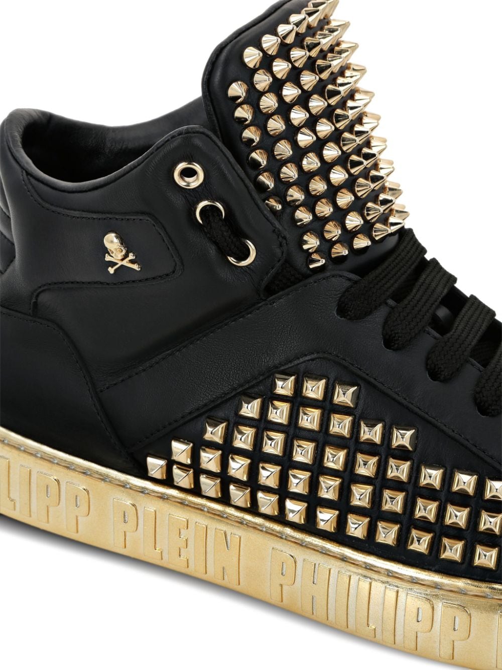 Shop Philipp Plein Mid-top Leather Sneakers In Black