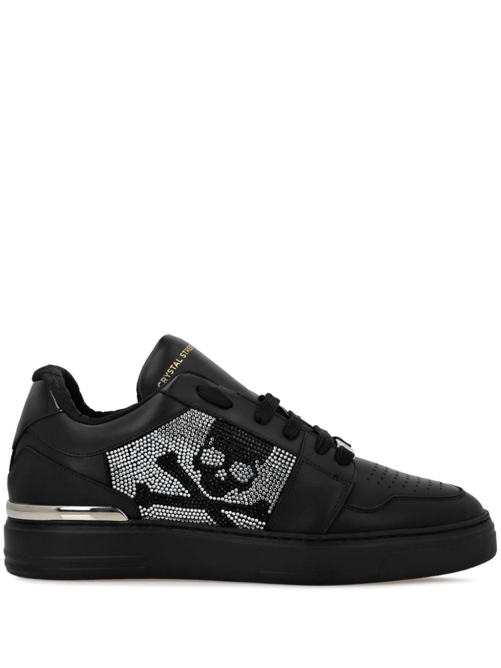 Philipp Plein Crystal Lo-Top Leather Sneakers Black