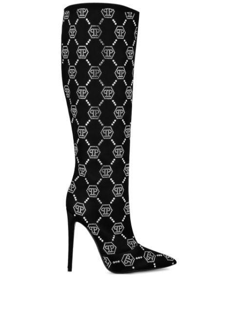 Philipp Plein 120mm monogram-pattern satin boots Women