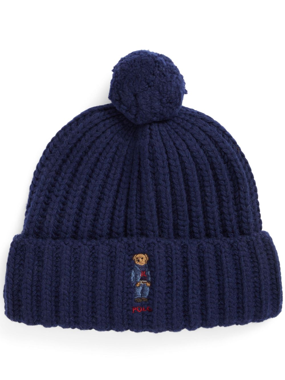 Polo Ralph Lauren Bear Pom Pom Beanie Hat Blue FARFETCH