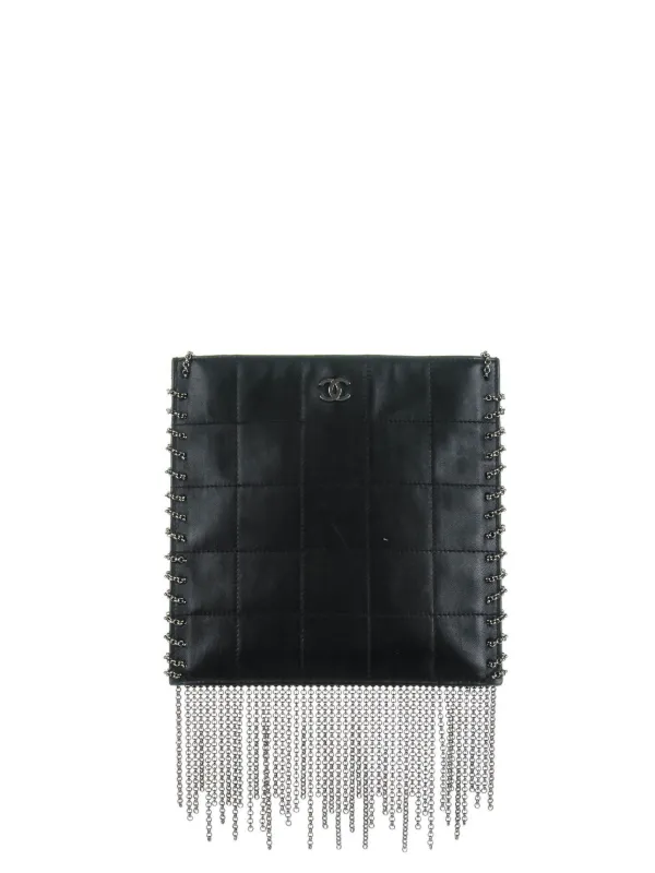 Chanel Pre-owned Chain-fringe Leather Crossbody Bag in Black