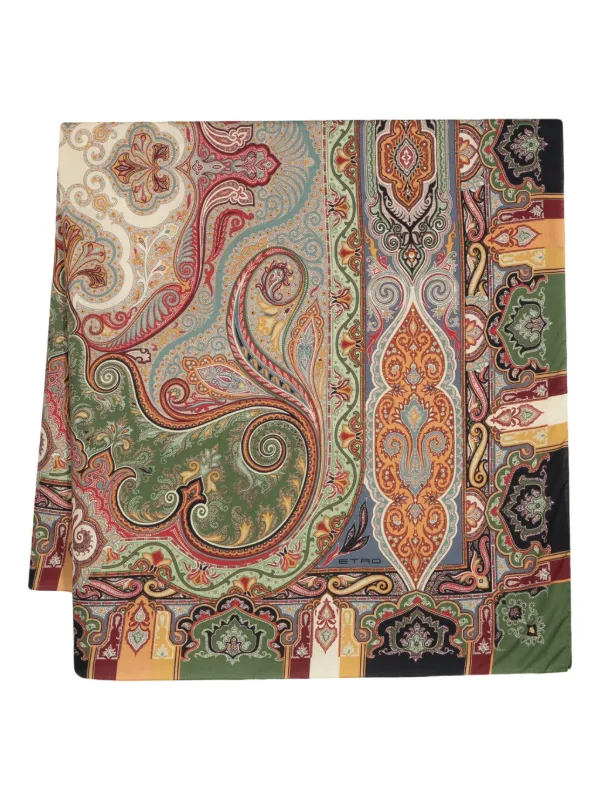 Etro Wool and Silk Shawl with Print in Green